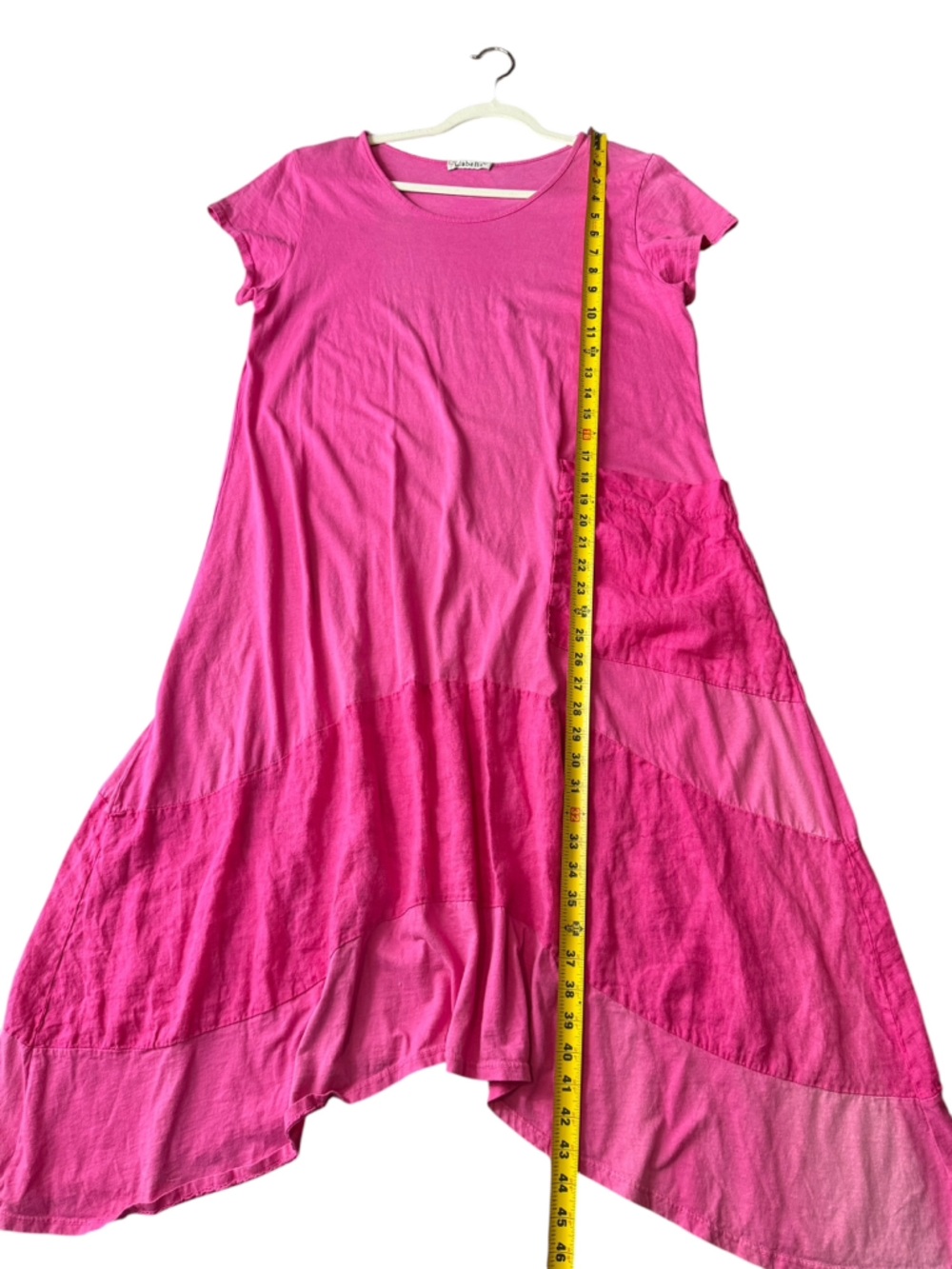 Italian Pink Linen Blend Lagenlook Midi Dress Asymmetrical Pocket Boho Tunic - Picture 7 of 11
